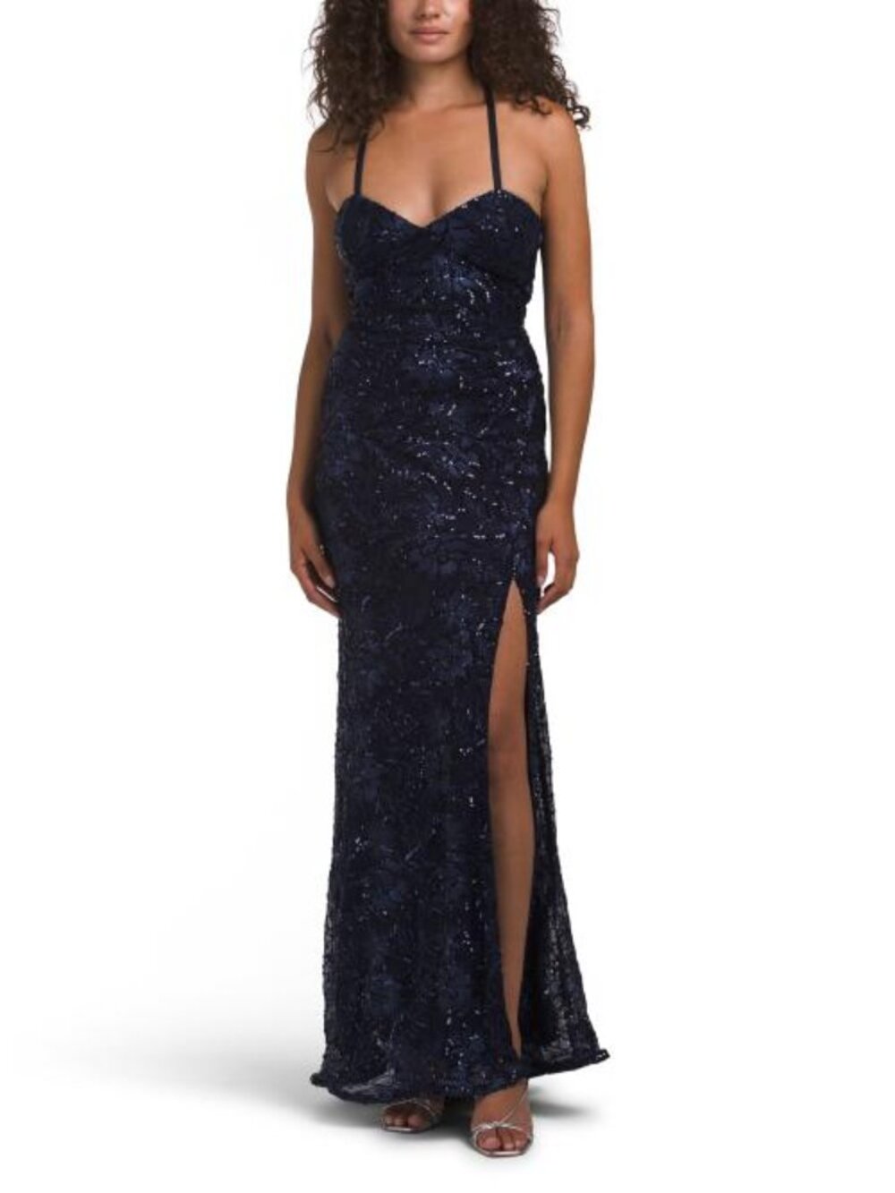 VIOLET WEEKEND Sequin Mesh Embroidered Gown